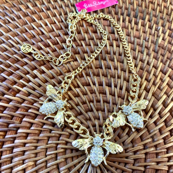 Lilly Pulitzer Necklace BEE NWT BUMBLEBEE  ⭐️ GOLD LINK CHAIN CRYSTAL - Picture 11 of 13